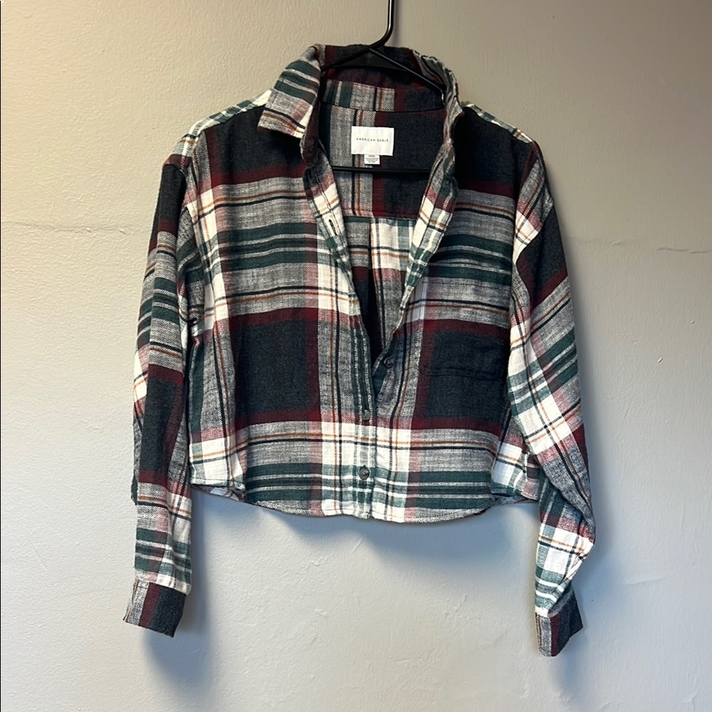 Cropped Plaid Button-Up Shirt
